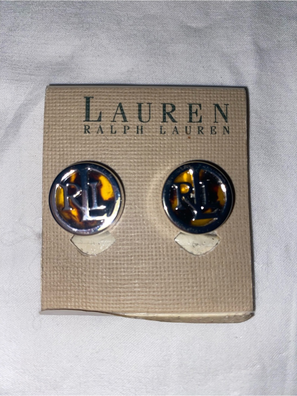 Lauren Ralph Lauren Navy & White Logo Clip Earrings